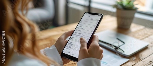 Obraz Person Filling Out a Mobile Survey on Smartphone
