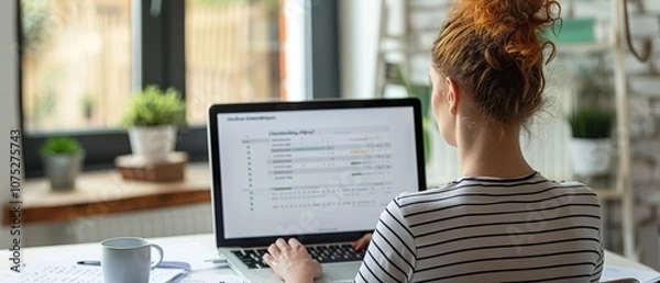 Obraz Engaging Online Survey Completion:  A Laptop User Filling Out a Questionnaire Surrounded by Workspace Essentials