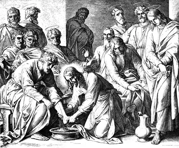 Obraz Jesus Washing Disciples' Feet 1) Sacred-biblical history of the old and New Testament. two Hundred and forty images Ed. 3. St. Petersburg, 2) 1873. 3) Russia 4) Julius Schnorr von Carolsfeld