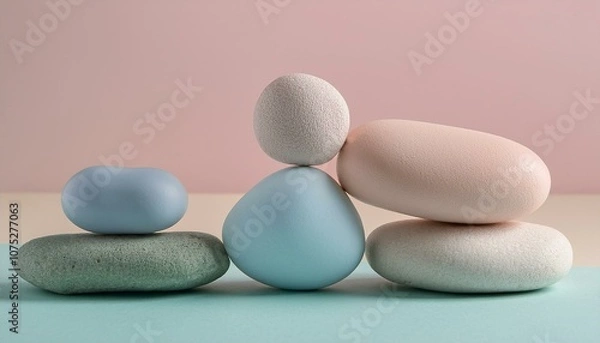 Fototapeta Stack of smooth stones in a row, pastel colors.