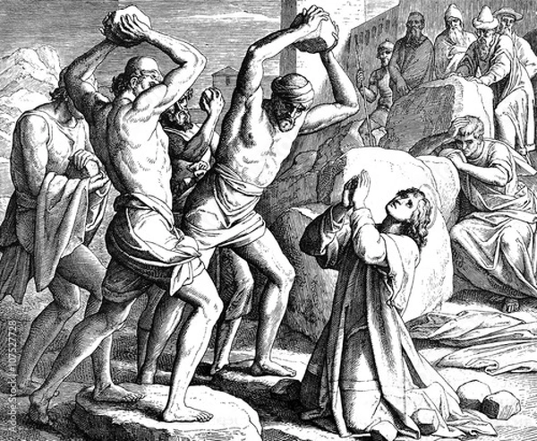 Obraz The Stoning of Stephen 1) Sacred-biblical history of the old and New Testament. two Hundred and forty images Ed. 3. St. Petersburg, 2) 1873. 3) Russia 4) Julius Schnorr von Carolsfeld