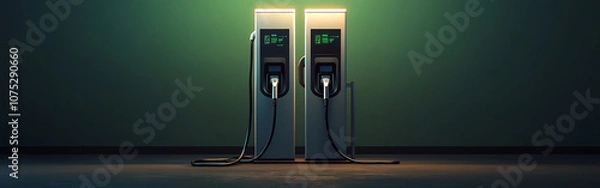 Fototapeta Sleek 3D Rendering of an EV Charging Station Graphic Template with Dual Cables and Digital Interface