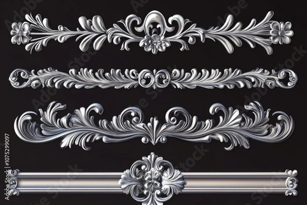 Fototapeta Highly detailed metal filigree with ornate patterns. Decorative art on the border of a piece. Vintage design elements.