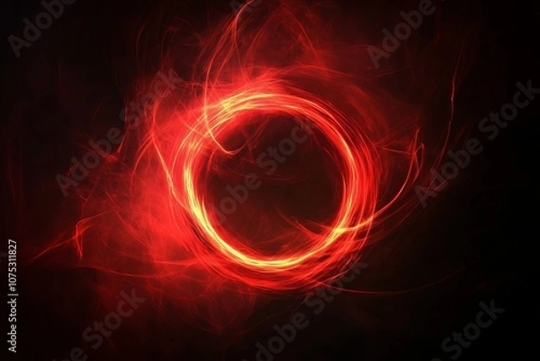 Fototapeta Abstract Red Glowing Light Ring on Black Background. AI generated illustration