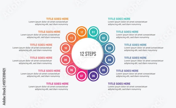 Fototapeta Yearly Business Timeline Circle Infographic Template Design with 12 Options Steps