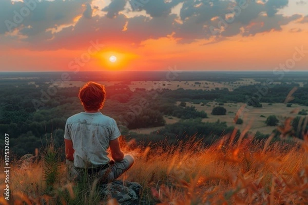 Fototapeta Tranquil Sunset Meditation in Nature's Embrace for Mindfulness and Relaxation