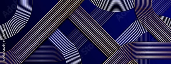 Fototapeta Gold Blue and White Abstract Banner With Geometric Lines Design Ideal for Post, Background, Banner, Ad, Promo, Invitation, Etc