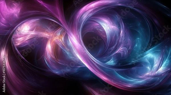 Fototapeta Abstract swirling light in pink, blue and purple on a black background.