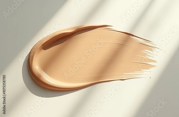 Obraz Liquid foundation strokes on light color background, Makeup creamy texture, Skin tone cosmetic product smear smudge swatch