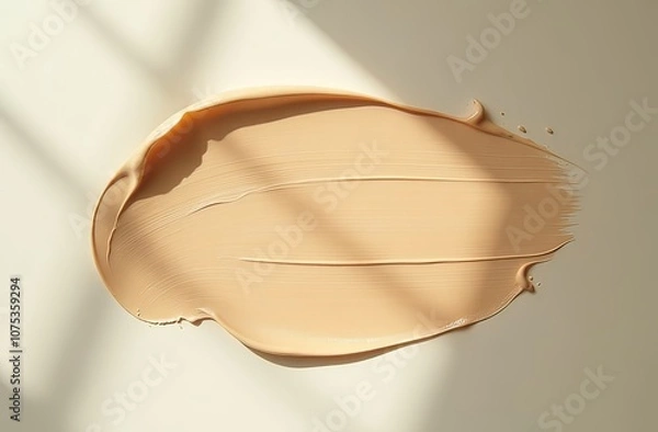 Obraz Liquid foundation strokes on light color background, Makeup creamy texture, Skin tone cosmetic product smear smudge swatch