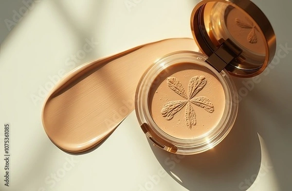 Obraz Liquid foundation strokes on light color background, Makeup creamy texture, Skin tone cosmetic product smear smudge swatch