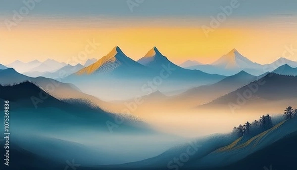 Fototapeta 안개가 끼인 산봉우리 동양화