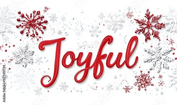 Fototapeta Joyful - lettering calligraphy text with abstract decorative snowflakes, Christamas holiday concept
