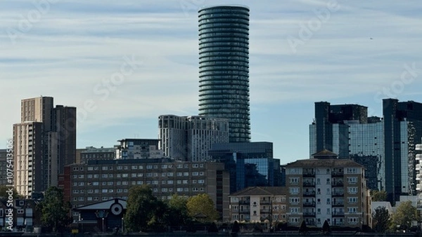 Fototapeta Canary Wharf London City View From Thames River