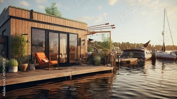 Fototapeta A photo of Houseboat Living Creating a Sense