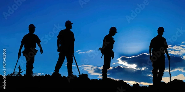 Obraz engineer explore silhouette in construction site blue sky and cloud