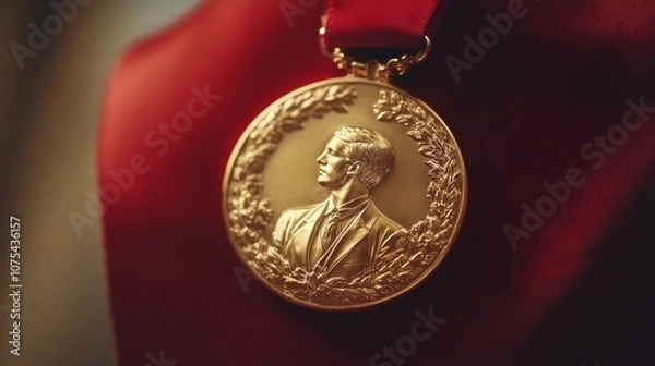 Obraz Gold Medallion with Portrait of a Man and Laurel Wreath