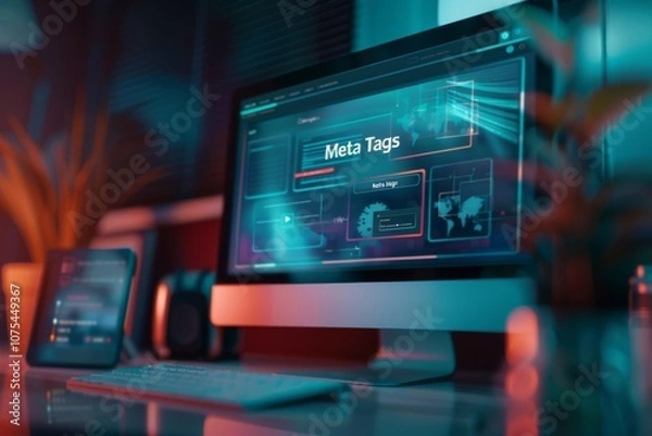 Fototapeta Meta tags with examples in pop up window on a webpage