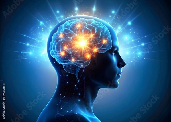 Fototapeta A human head with the brain abstract thought, and a background	