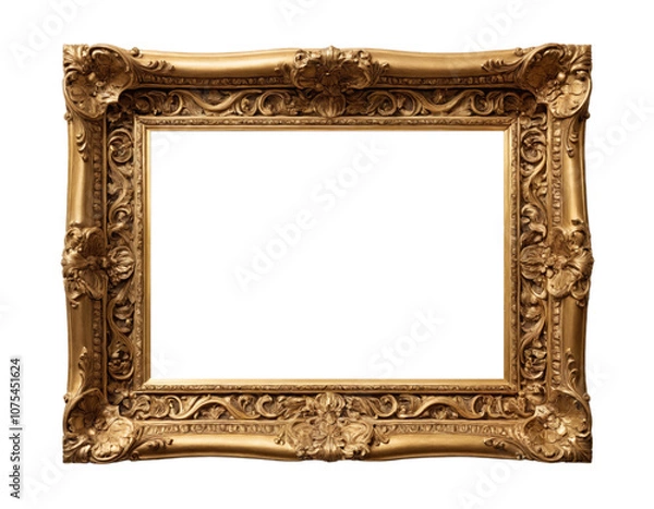 Obraz Blank antique ornate gold picture frame isolated on white transparent background for mockup purposes