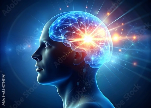 Fototapeta A human head with the brain abstract thought, and a background	