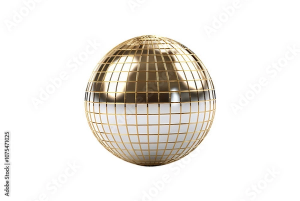 Fototapeta Shiny gold disco ball with a reflective surface, perfect for parties, celebrations, and festive scenes. Isolated on a transparent background.
