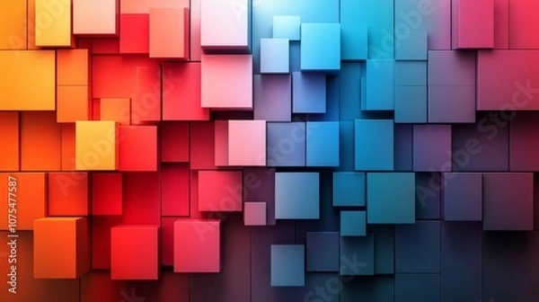 Fototapeta Abstract Geometric Wall of Colorful Cubes with Gradient Hues