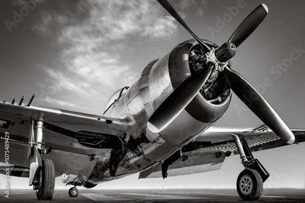 Obraz historical fighter plane on a runway