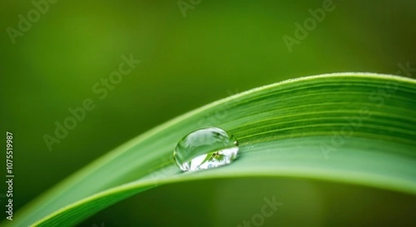 Obraz Serene dewdrop on vibrant green leaf in nature