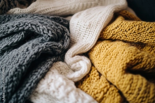Fototapeta Cozy knitted sweaters in warm autumn colors