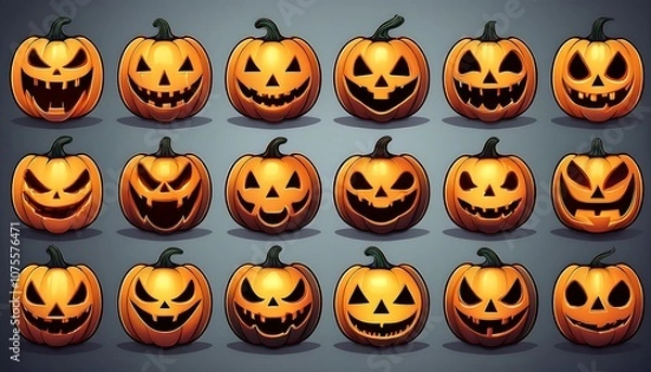 Fototapeta  Spooky jack o lantern icons with creepy and scary expressions, perfect for October parties _1(1692)