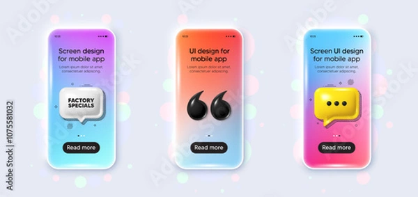 Fototapeta Phone 3d mockup gradient screen. Factory specials tag. Sale offer price sign. Advertising discounts symbol. Factory specials phone mockup message. 3d chat speech bubble. Yellow text box app. Vector