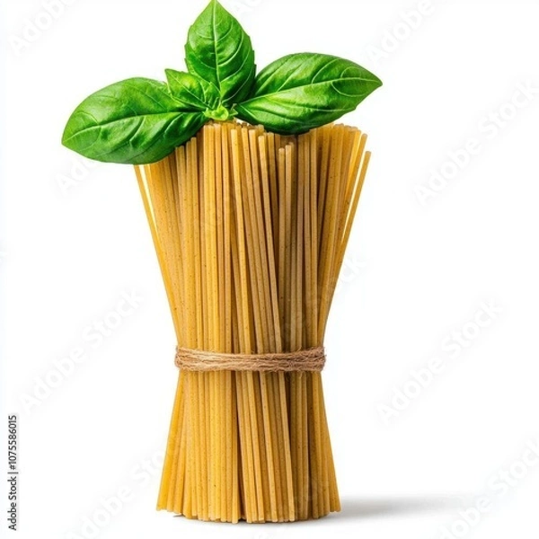 Fototapeta A photostock of fresh spaghetti with green basil pesto, ideal for Italian cuisine or vegetarian themes, isolated on transparent PNG background, High Quality