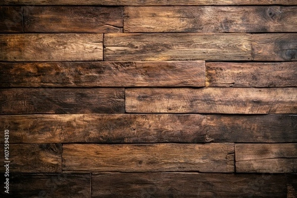 Fototapeta A close-up of a weathered wooden plank wall, with the grain and knots of the wood providing a rich, textured backdrop. Beautiful simple AI generated image