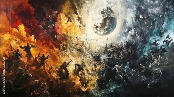 Obraz A captivating piece of art that delves into antichristian themes through powerful imagery and vivid contrasts.