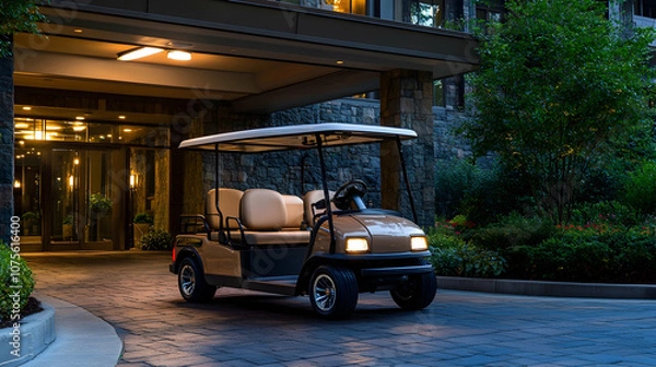 Obraz Golf Cart at a Hotel Entrance for Guest Service