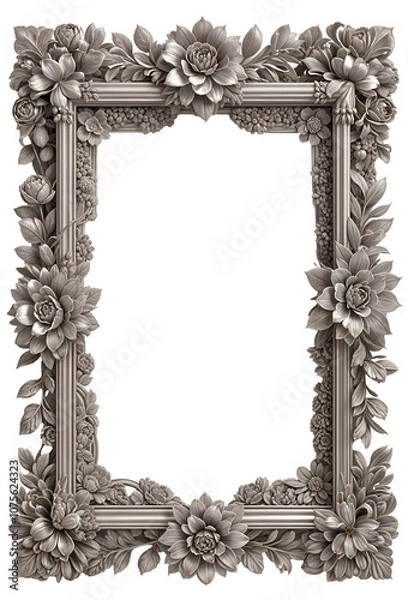 Fototapeta Silver frame with patterns isolated on transparent background, template