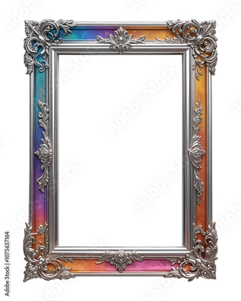 Fototapeta Silver frame in baroque style isolated on transparent background, template
