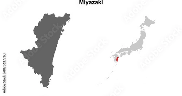 Fototapeta Miyazaki prefecture blank outline map set
