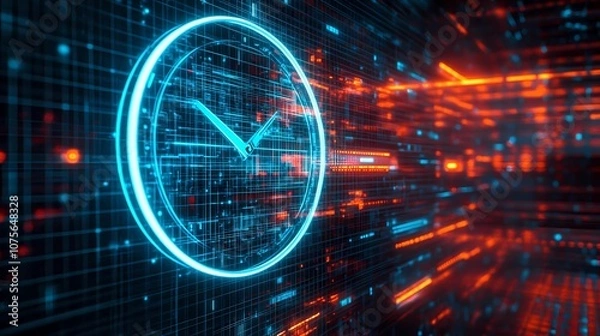 Fototapeta Cyberpunk texture background with neon lights, futuristic digital patterns, reflections.