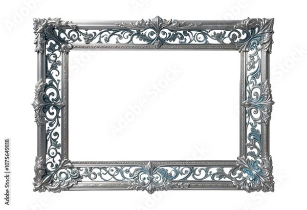 Fototapeta Silver frame with patterns isolated on transparent background, template