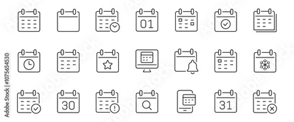 Fototapeta Calendar thin line icons set. Schedule, reminder symbol. Editable stroke. Vector