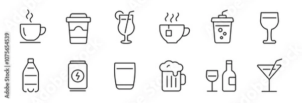 Obraz Drink thin line icons collection. Editable stroke. Vector