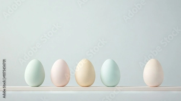 Fototapeta   A row of eggs sits on a white countertop next to each other
