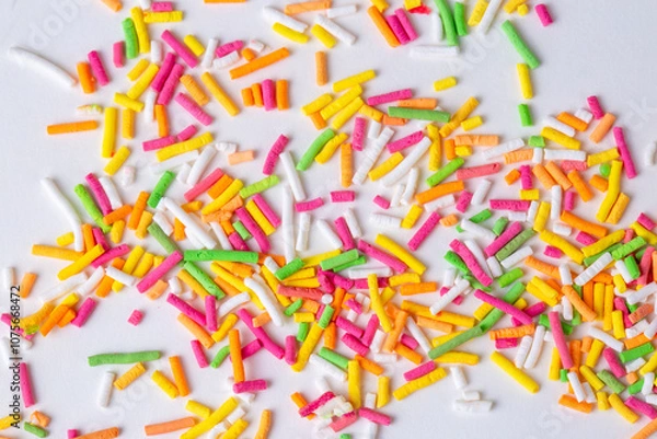 Fototapeta Sugar sprinkle dots, decoration for cake and bakery, a lot of sprinkles, isolated on white background