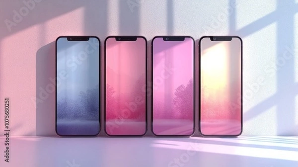 Fototapeta A set of four Phone screens on white background