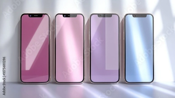 Fototapeta A set of four Phone screens on white background