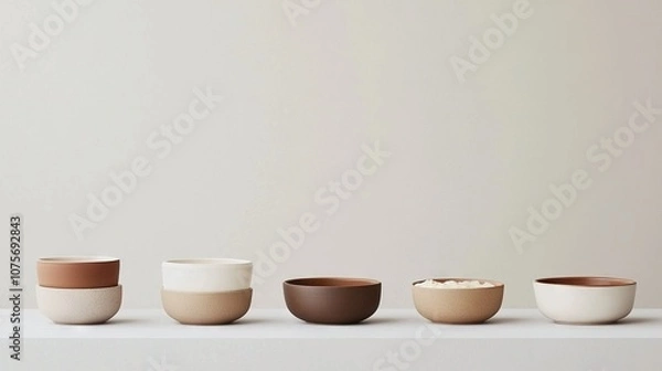 Fototapeta   A bowlful of five sitting on a white counter next to one another