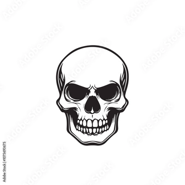 Fototapeta Skull In cartoon, hand-drawn flat style. image for social media, websites and UI. Isolated 2D vector design in logo, icon, sketch style, simple line vector, single color. AI Generative Art.