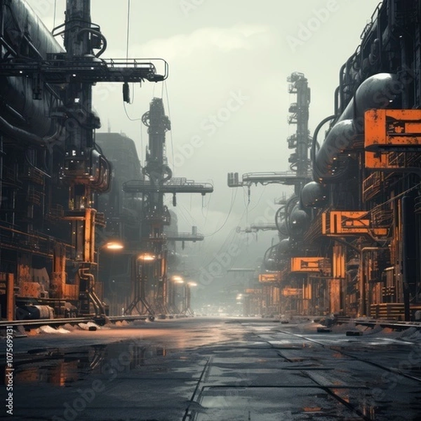 Fototapeta Futuristic industrial background. Modernity and innovation. Intricate geometric shapes and textures. Mechanical elements. Technological advancement. Depth and complexity